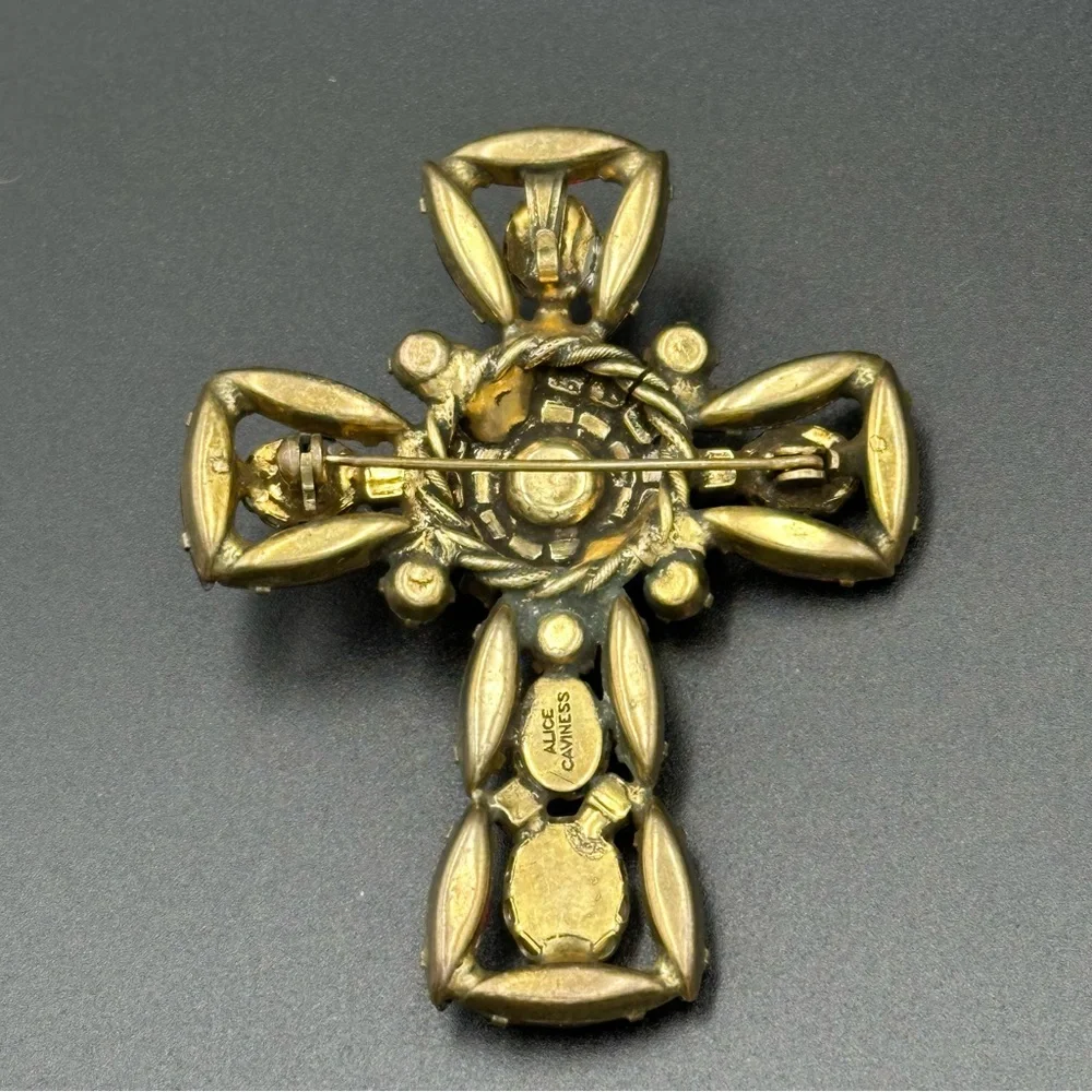 Alice Caviness Signed Rare Vintage Red Christian Cross Brooch